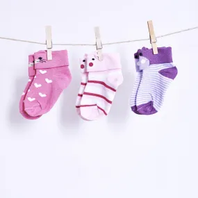 3 Pairs of 3D Animal Socks - Candy Piggy, Plum Piggy & Strawberry Kitty