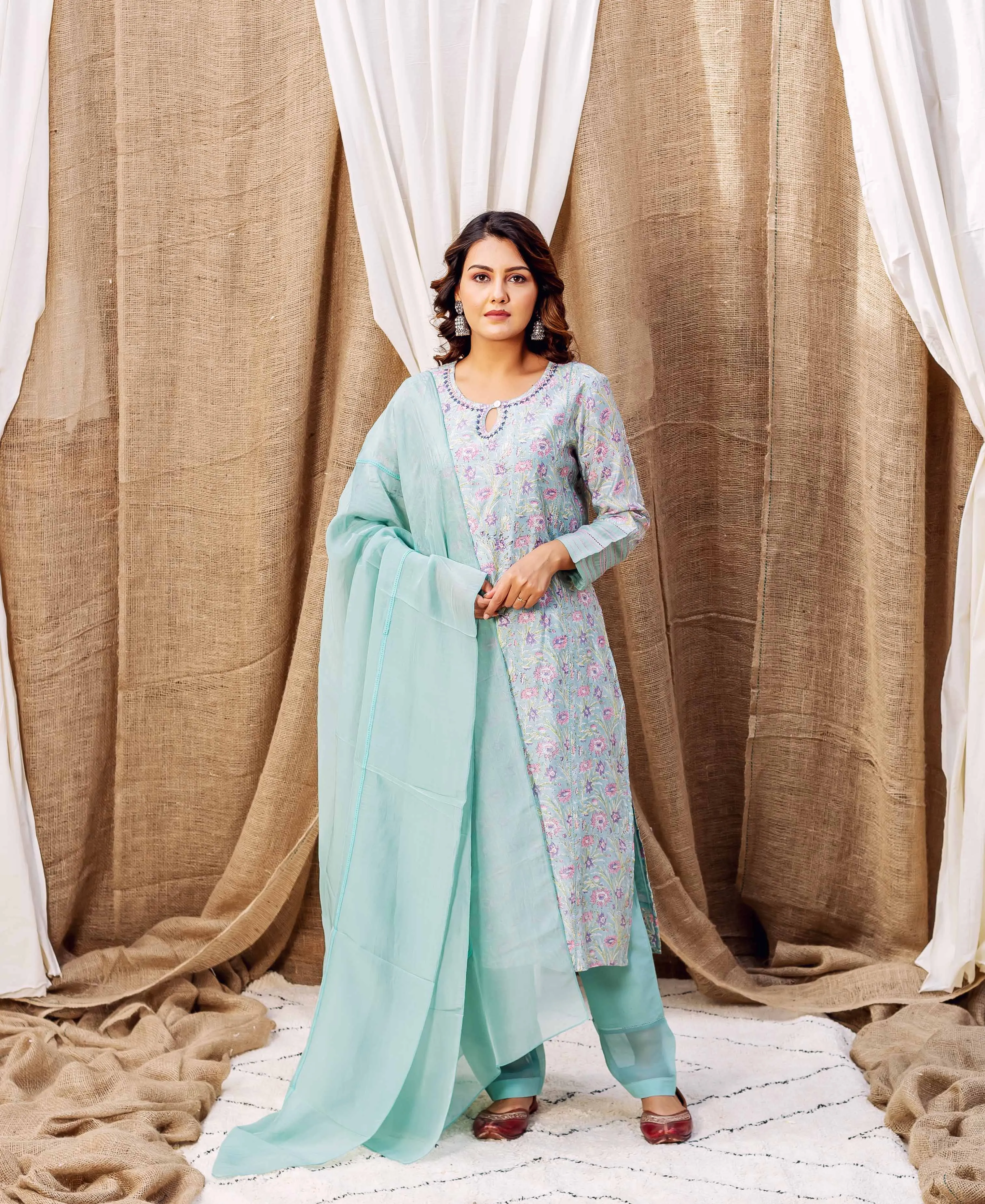 Ananya's Sea Green Hand Printed Kurta