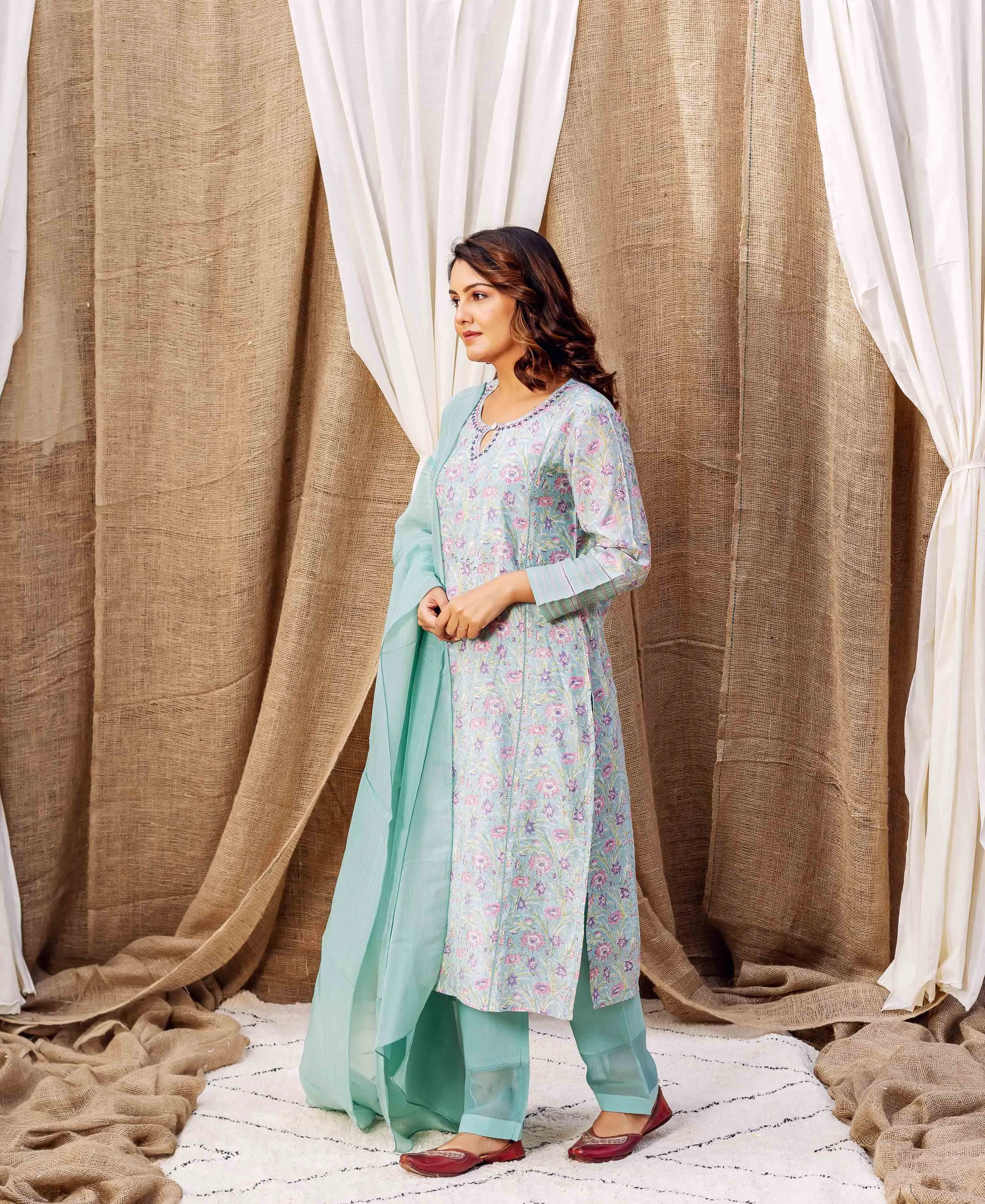 Ananya's Sea Green Hand Printed Kurta