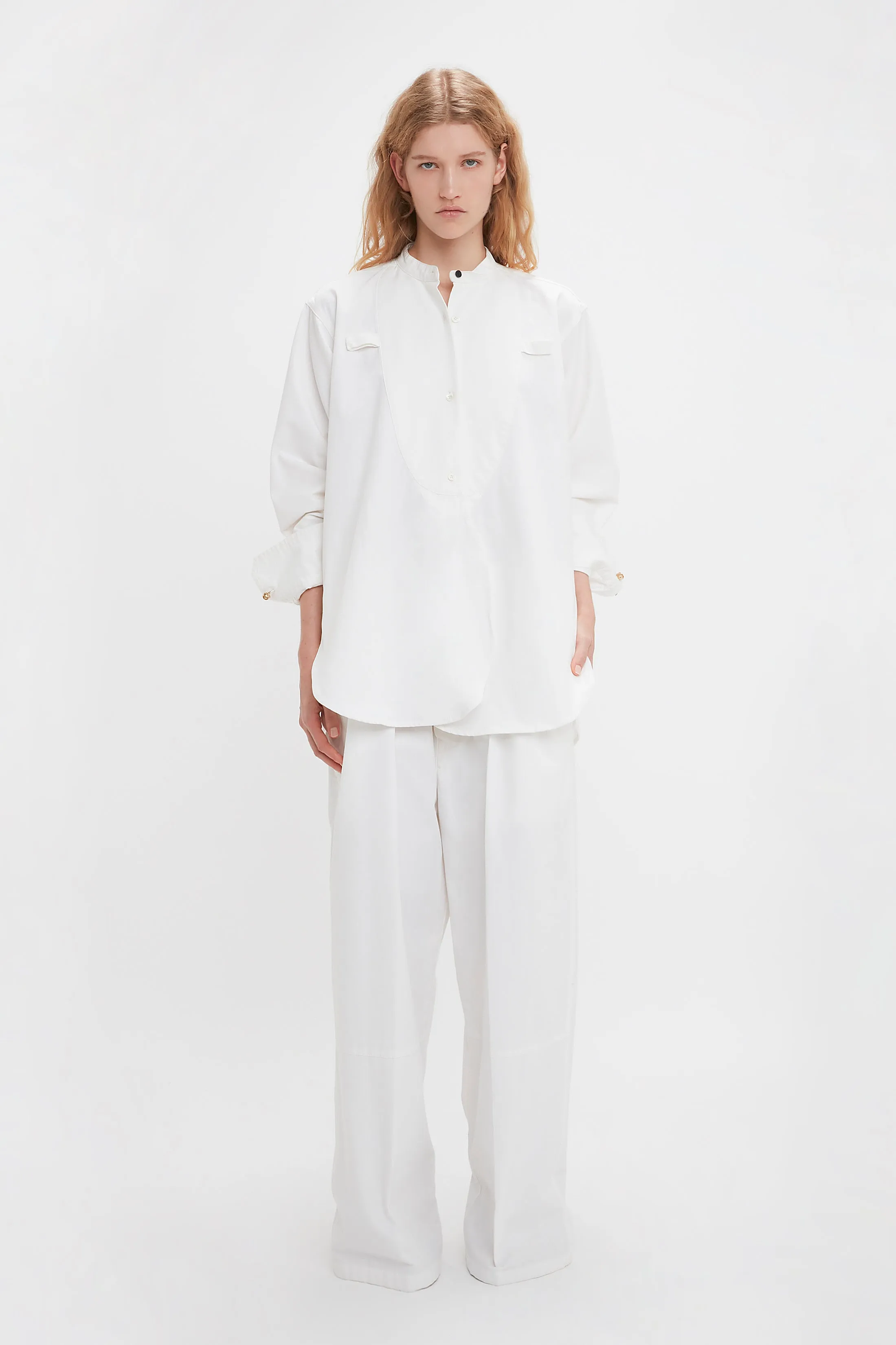 Bib-Front Tuxedo Shirt In Washed White