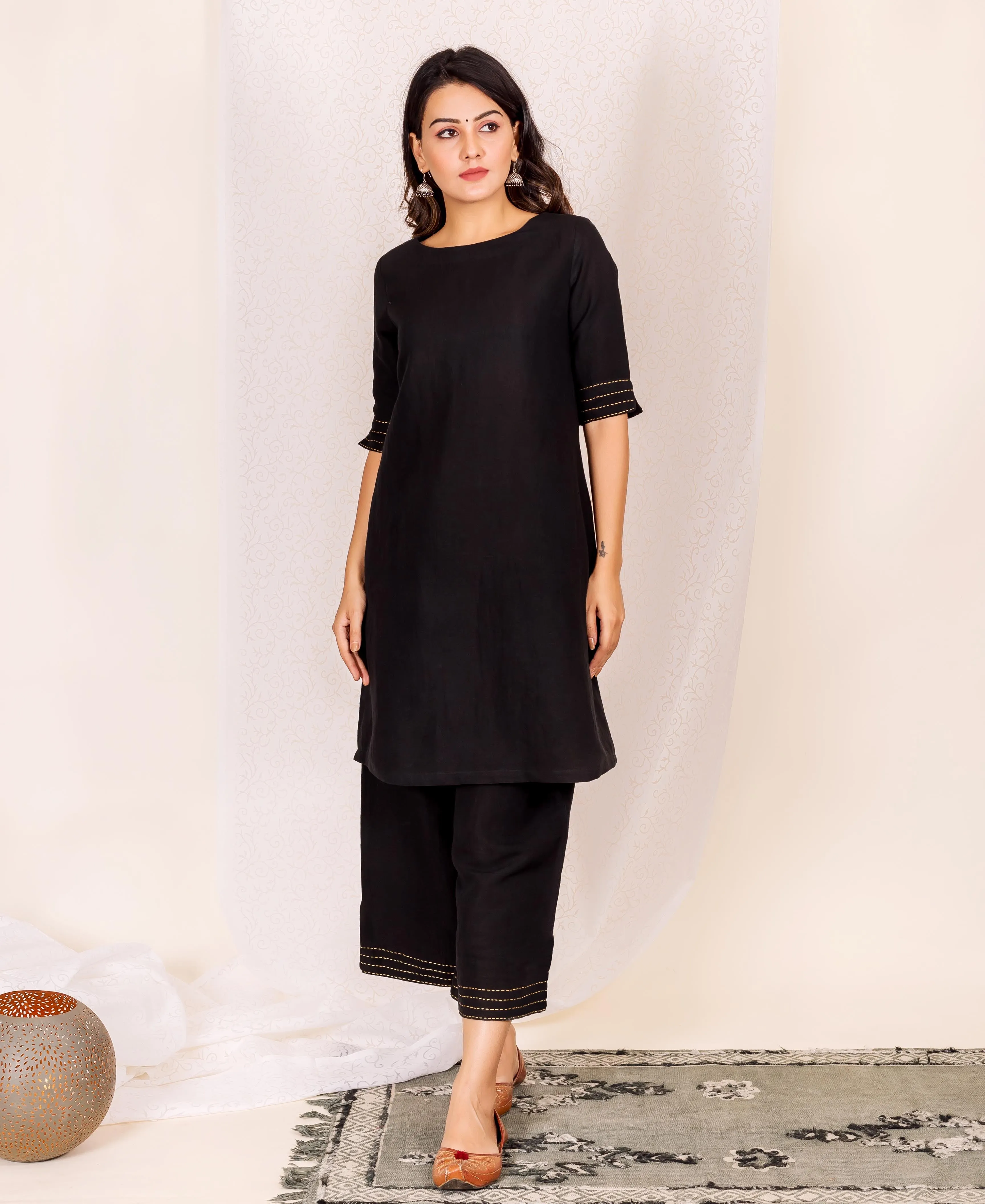 Black Linen Kurta