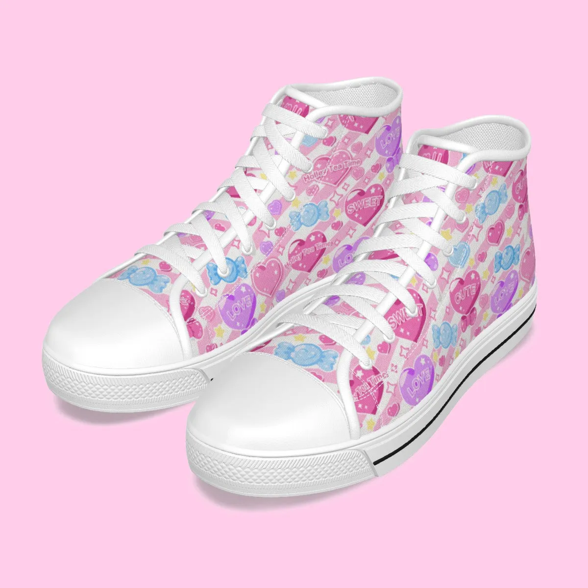 Candy Love Hearts (Colorful Cutie) Women's High Top Cutie Canvas Shoes