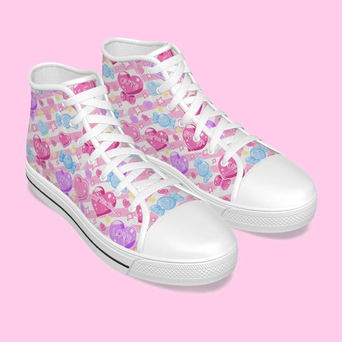 Candy Love Hearts (Colorful Cutie) Women's High Top Cutie Canvas Shoes