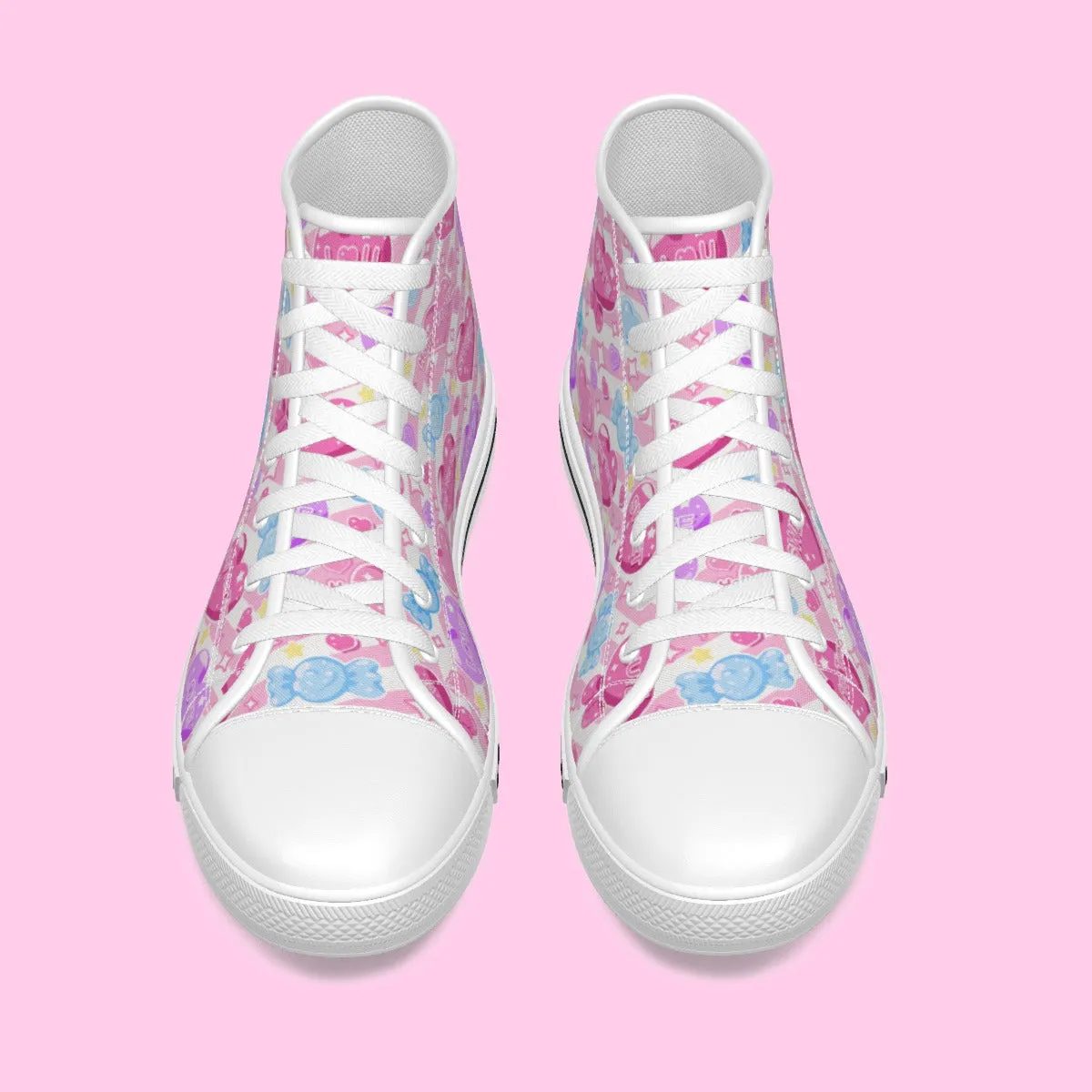 Candy Love Hearts (Colorful Cutie) Women's High Top Cutie Canvas Shoes