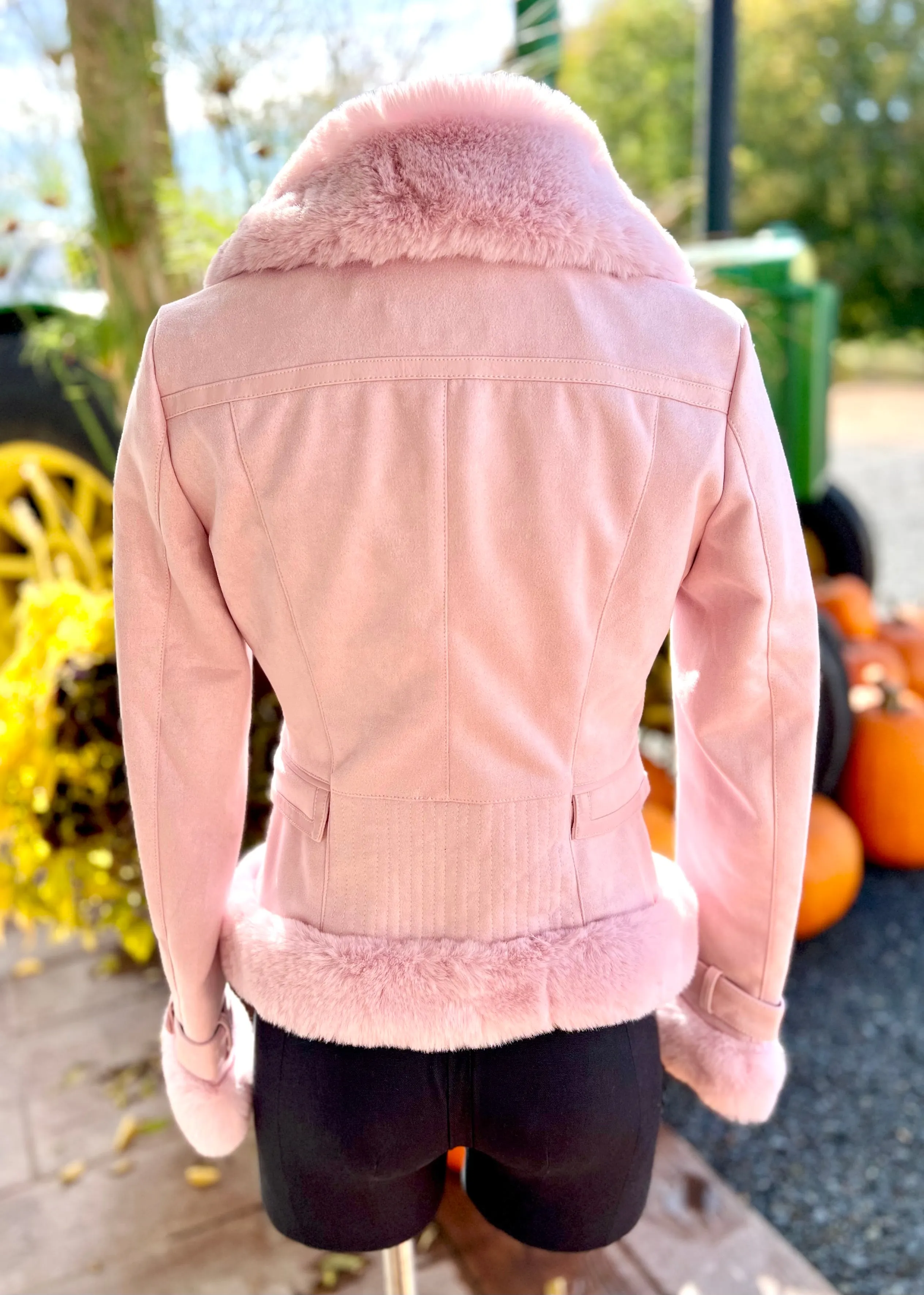 Faux Fur Light Pink Suede Coat