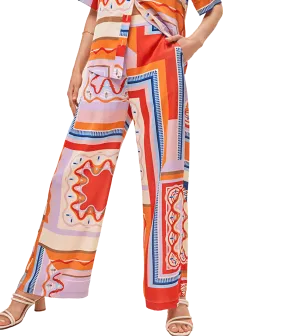 Graphic Print Fluid Wide-Leg Pants - Multi