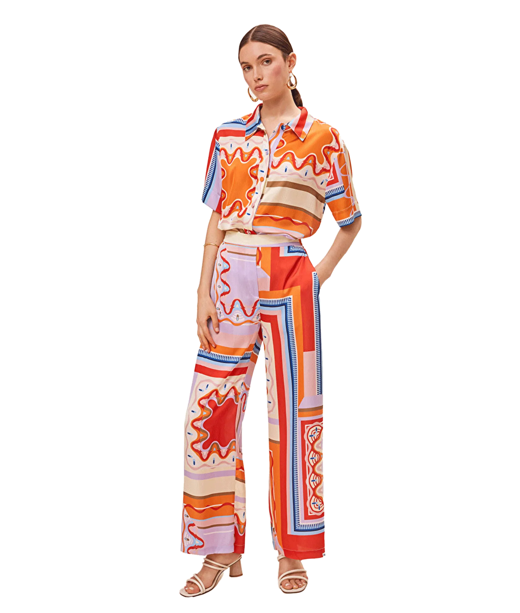 Graphic Print Fluid Wide-Leg Pants - Multi