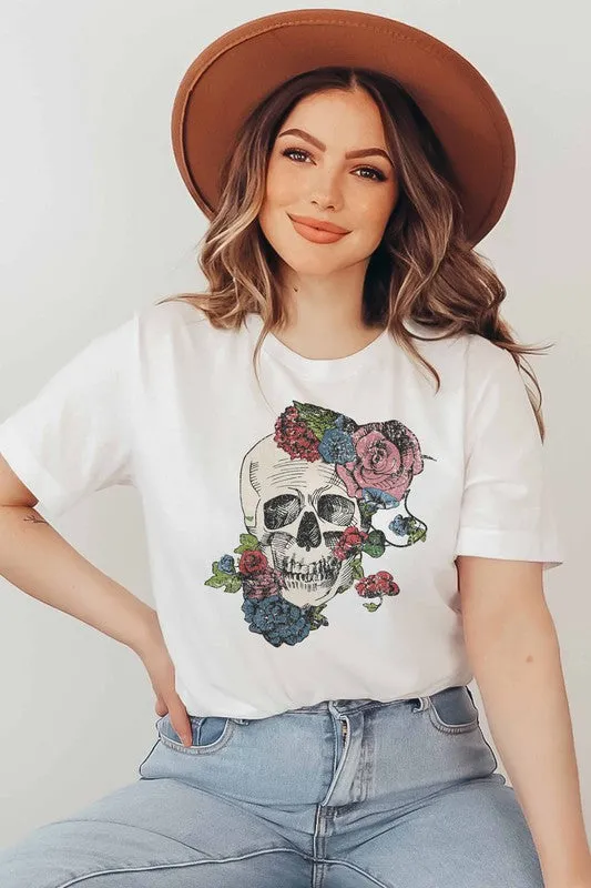 HORROR FALL FLOWERS GRAPHIC TEE PLUS SIZE