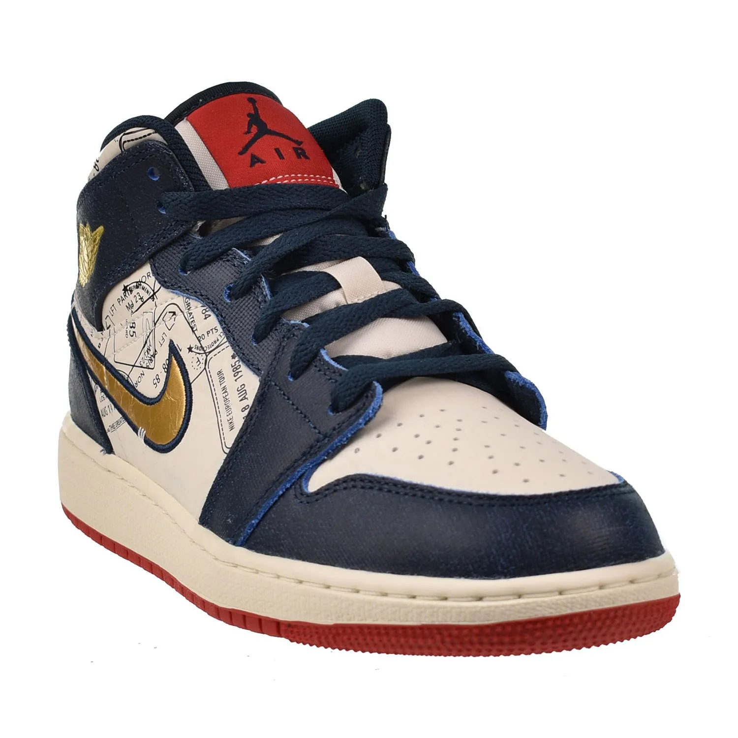 Jordan 1 Mid SE (GS) Big Kid's Shoes Armoury Navy-Pale Ivory-Red-Metallic Gold