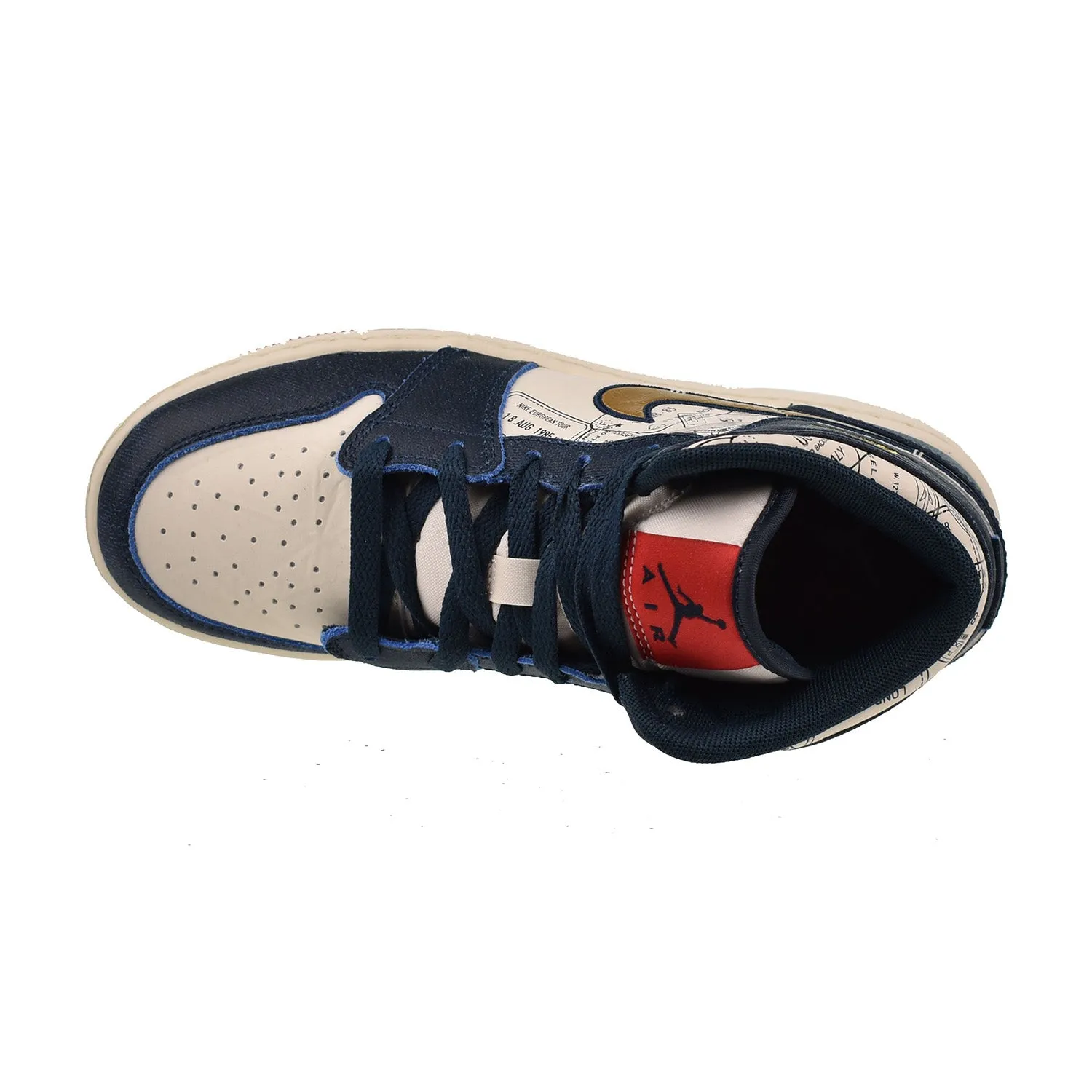 Jordan 1 Mid SE (GS) Big Kid's Shoes Armoury Navy-Pale Ivory-Red-Metallic Gold