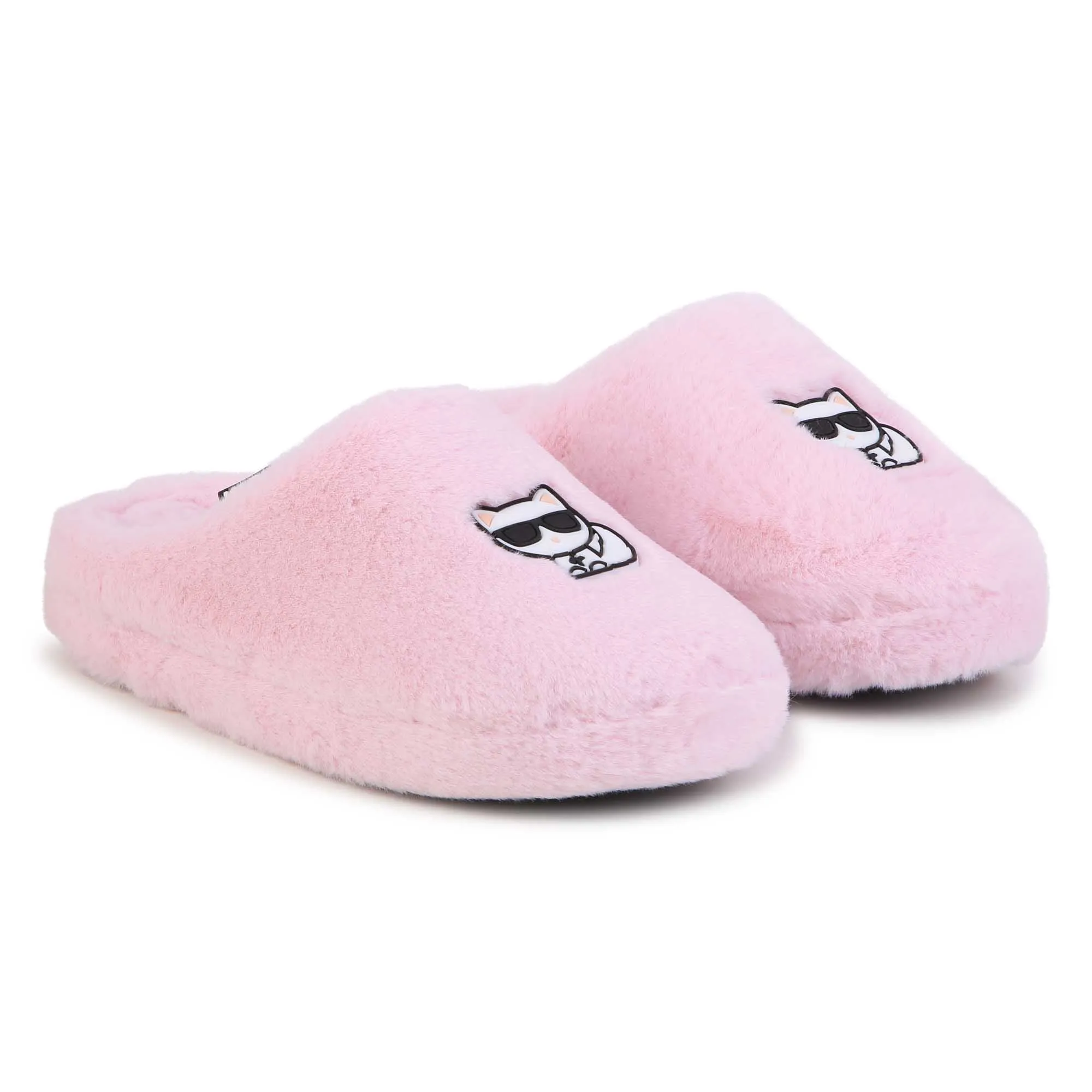 KARL LAGERFELD FW23 Faux Fur Pink Logo Mules Slippers