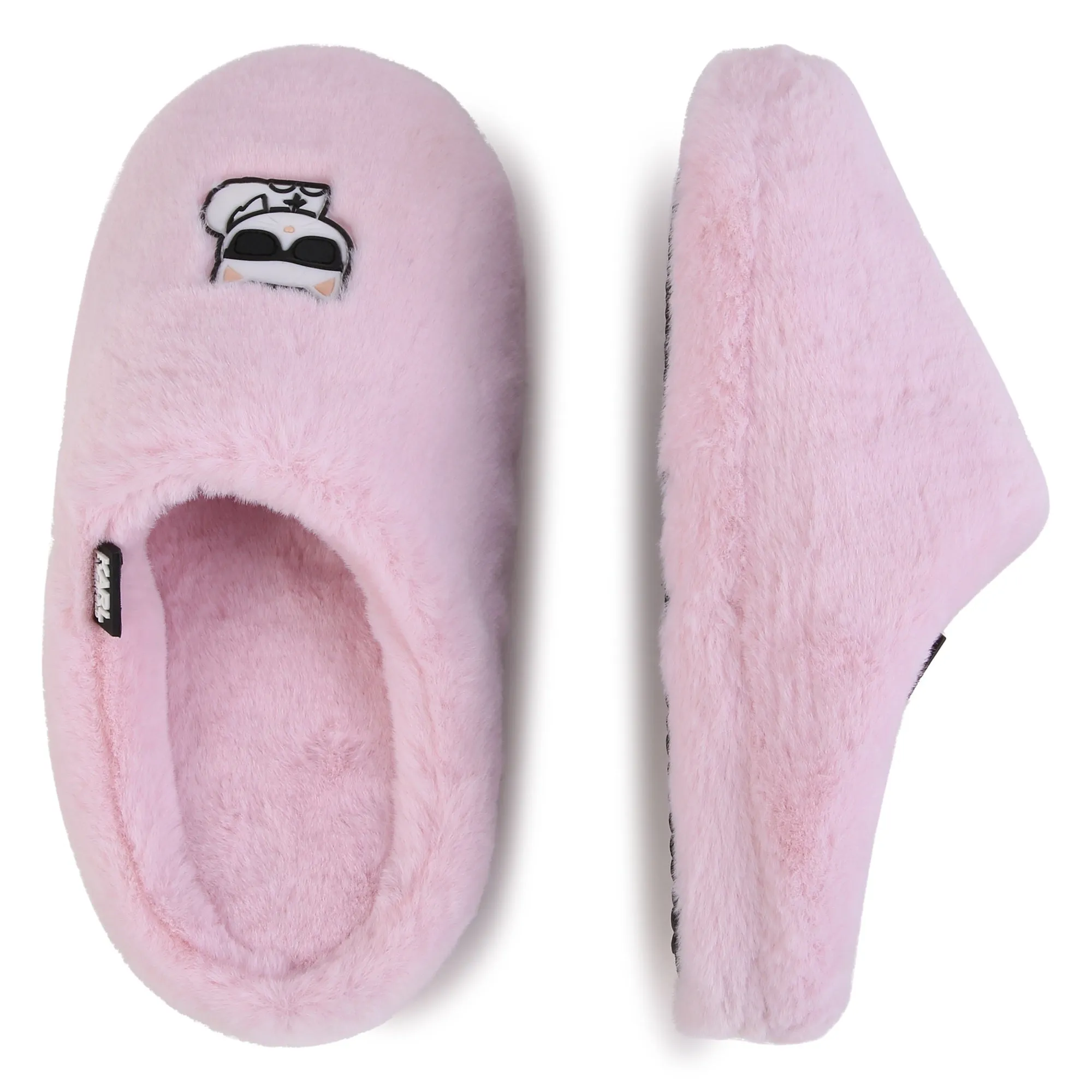 KARL LAGERFELD FW23 Faux Fur Pink Logo Mules Slippers