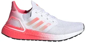 Men's adidas Ultraboost 20, White/Black/Signal Pink, 10 D Medium