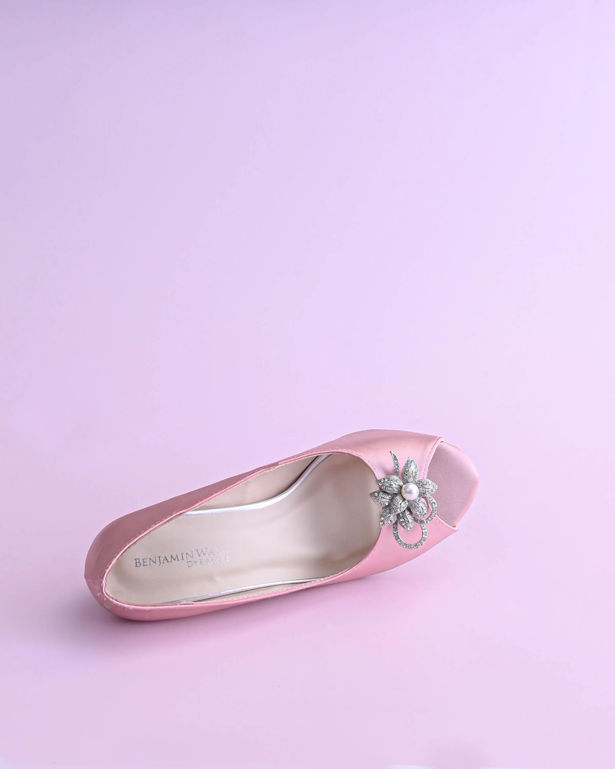 Nicole Blush Bridal Wedges with Crystal & Pearl Flower Adornment