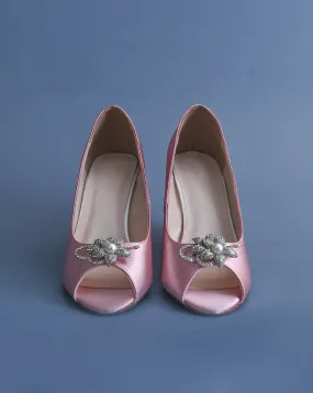 Nicole Blush Bridal Wedges with Crystal & Pearl Flower Adornment