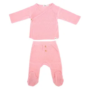 oh baby! Pointelle Kimono Footie Set - Pink Heather