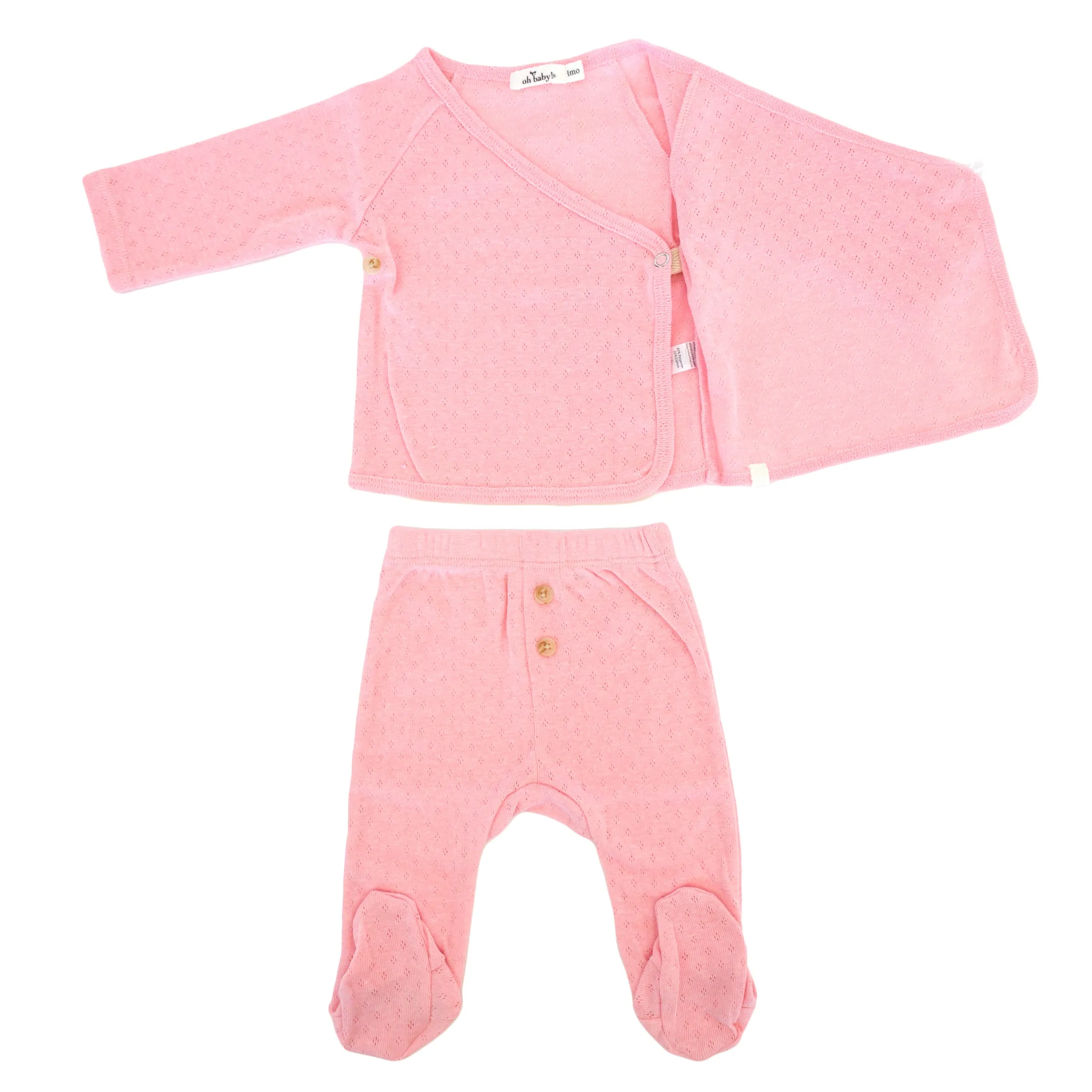 oh baby! Pointelle Kimono Footie Set - Pink Heather