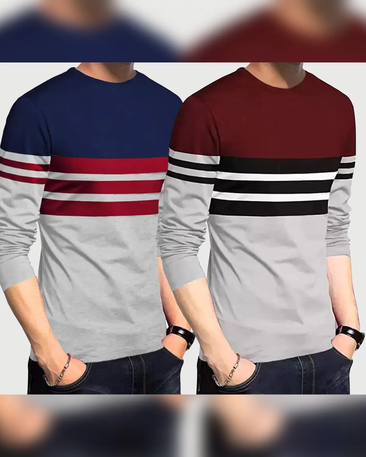 (Pack of 2) Men Full Sleeve STRIPED T-shirts Combo PACK