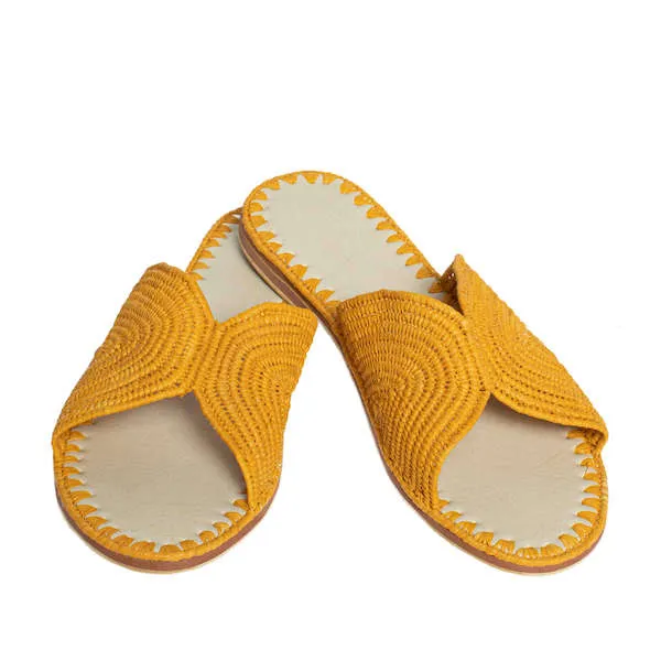 Raffia Slippers Sun and Moon in Mango