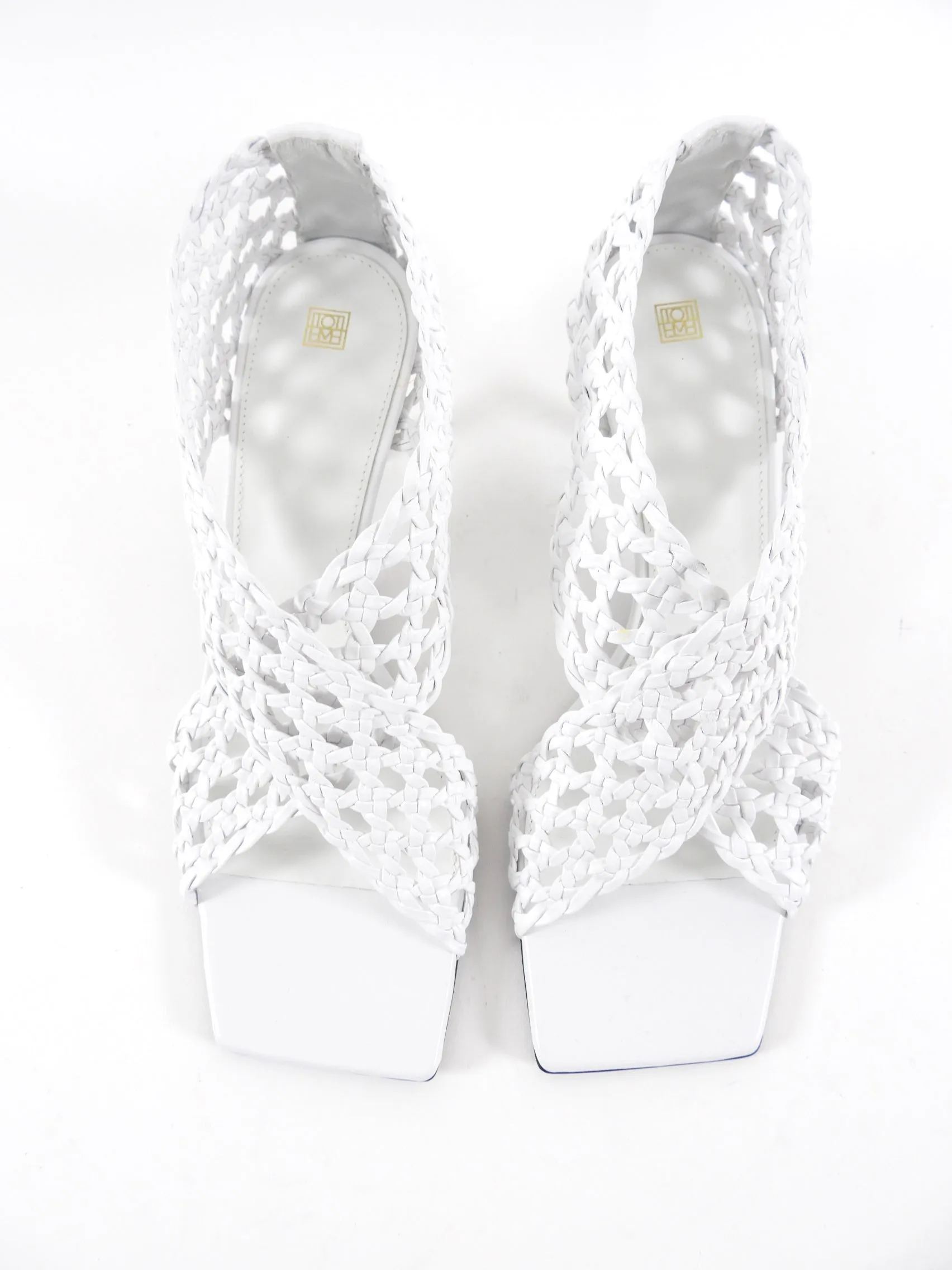 Toteme White Crochet Leather Kitten Heels - 37 / USA 7