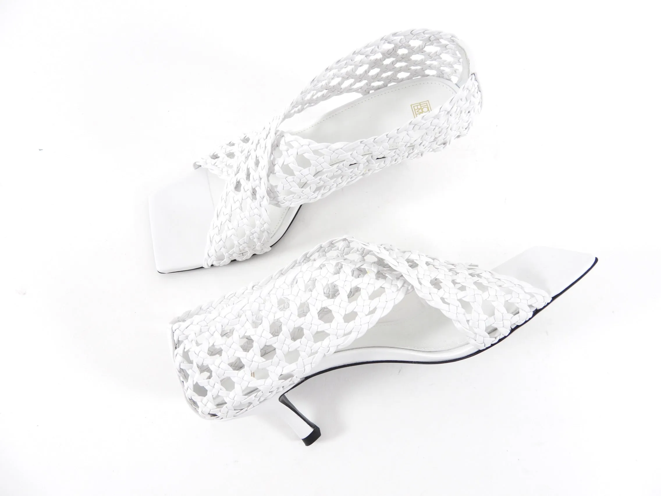 Toteme White Crochet Leather Kitten Heels - 37 / USA 7