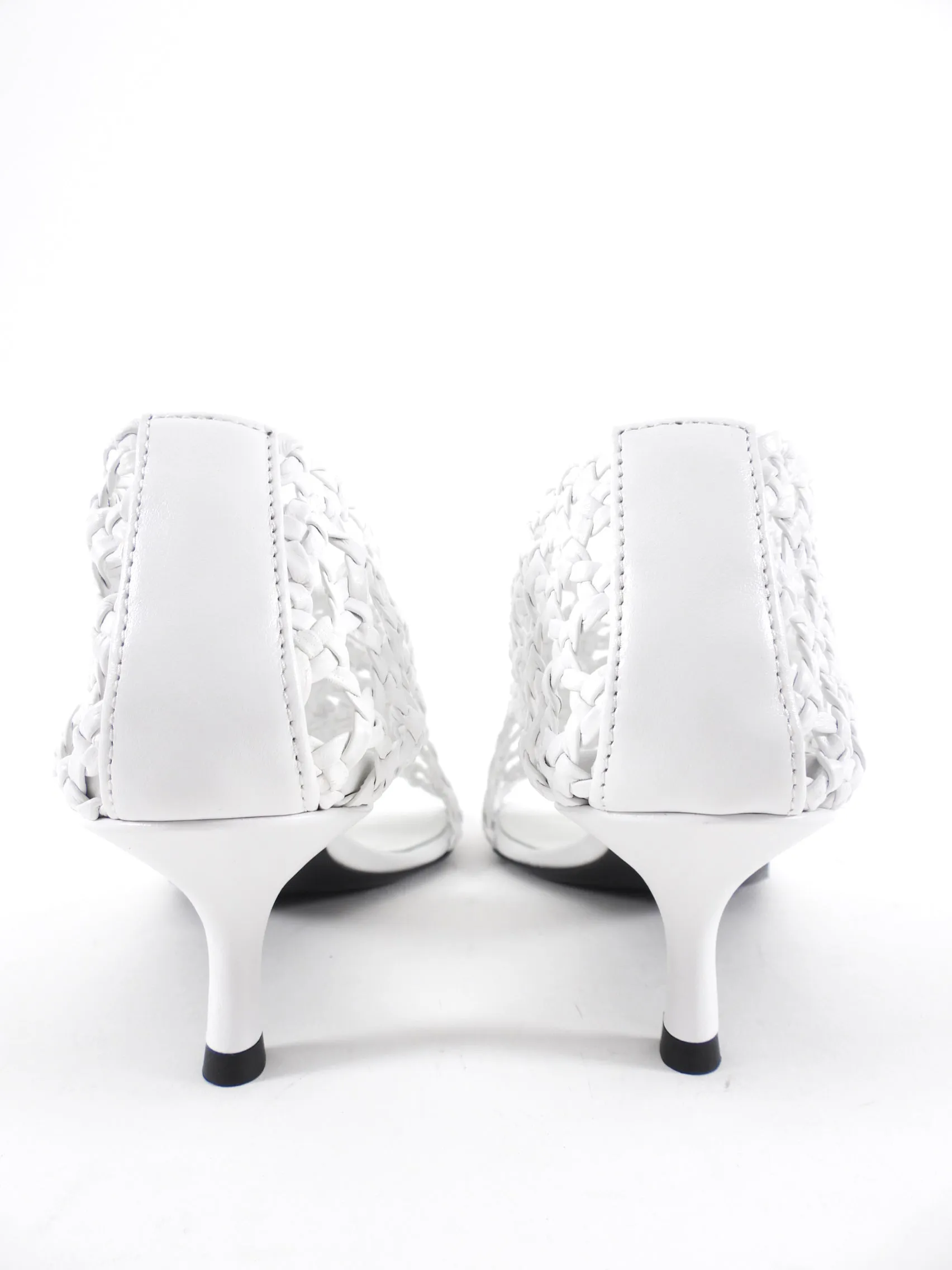 Toteme White Crochet Leather Kitten Heels - 37 / USA 7